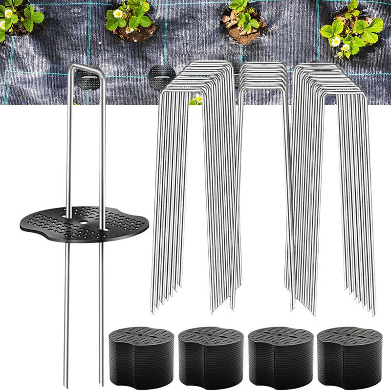 

Thickened Tent Pegs - U-Shaped Ground Stakes with Washers for Outdoor Tents, Gardening Fabrics, High-Strength Lawn Fixing Nails