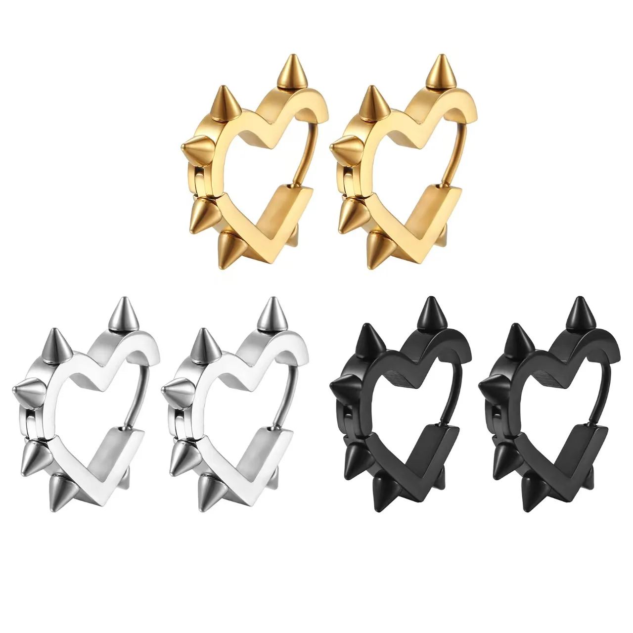 

Spike Rivet Heart Stud Earrings For Women Men Stainless Steel Ear Buckle Goth Piercing Jewelry Gifts