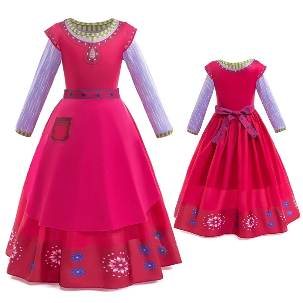 

Movie Wish Dahlia Cosplay Costume Girls Cute Wine Red Cartoon Dress Full Set Kids Role Play Suit Halloween Carnival Party