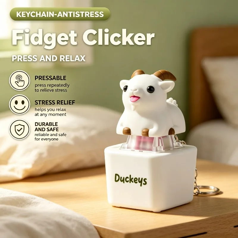 Screaming Goat Cat Frog Duck KeyChain LED-Glowing Anti-Stress Fidget Button Cartoon Cute Animal Rechargeable Sounding Keyring