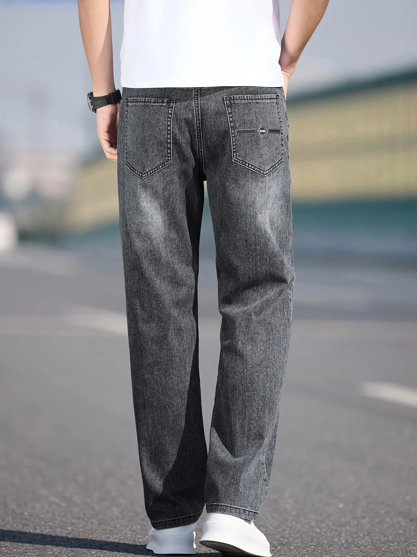 Men's straight-leg baggy jeans, new washed, vintage high street, breathable stretch, wide-leg cargo business casual pants view 2