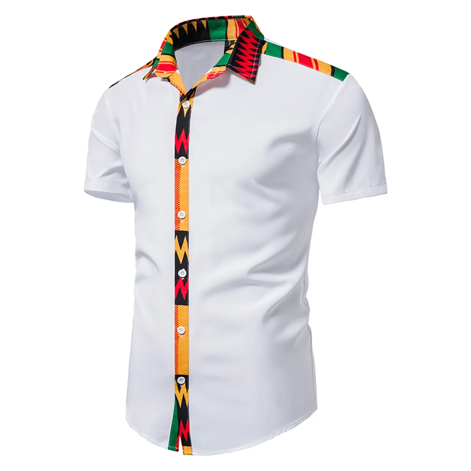 Dashiki African Mens Shirt Patchwork Pocket Africaine Print Shirt Men Ankara Style Short Sleeve Design Collar Mens Dress Shirts