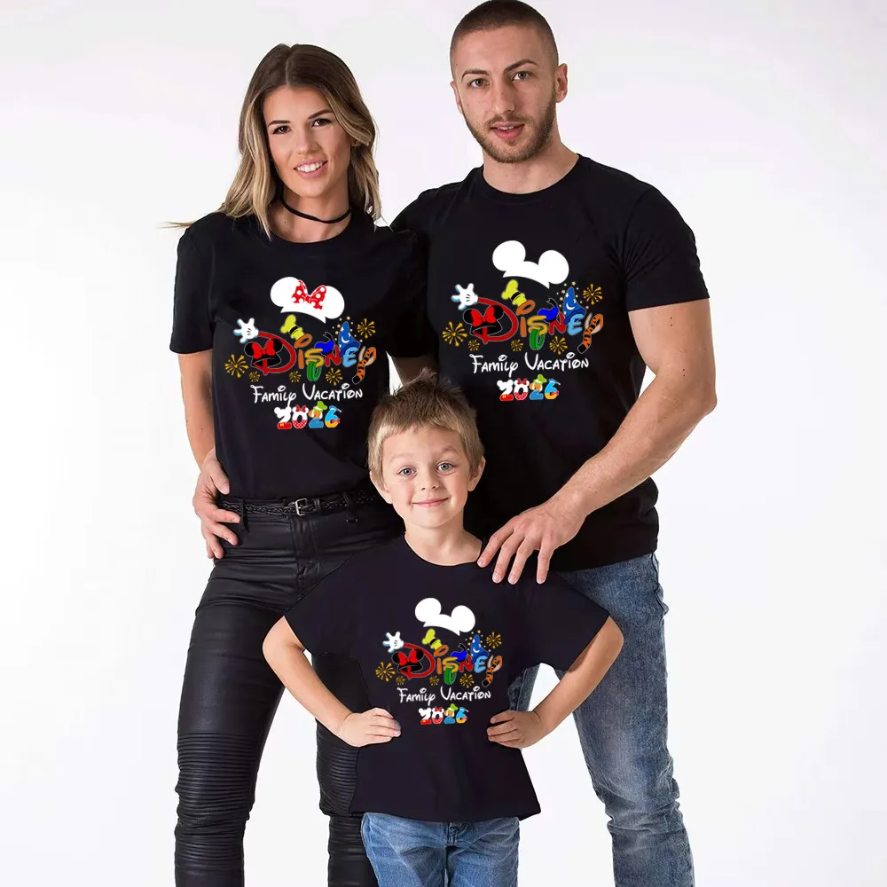

Summer 2026 Disney Mickey/Minnie Ears Family Vacation Theme 100% Cotton Printed Short Sleeve T-shirt Boy/Girl Parent-child Top