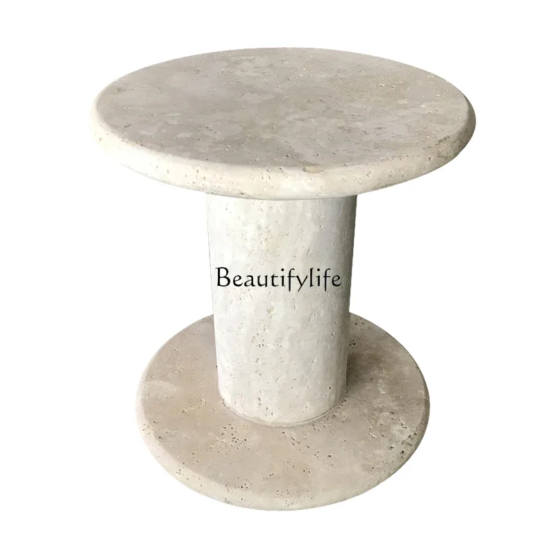 

ls 04Wabi Sand Wind Edge Nordic Travertine Round Small Round Table Creative Simple and Modern