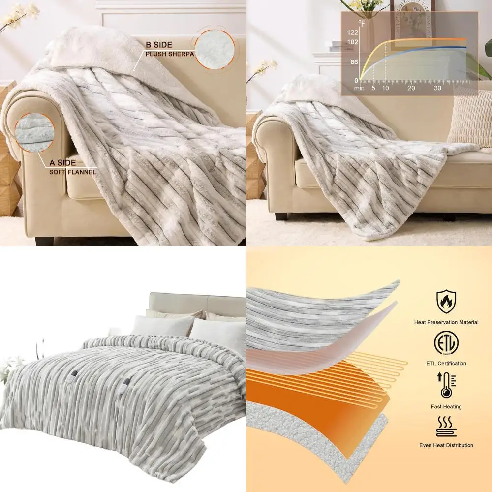 

Queen Size 84x90 Electric Blanket with Dual Controls, 6 Heat Settings, 10-Hour Auto-Off, Soft Faux Fur Sherpa, Overheat Protecti