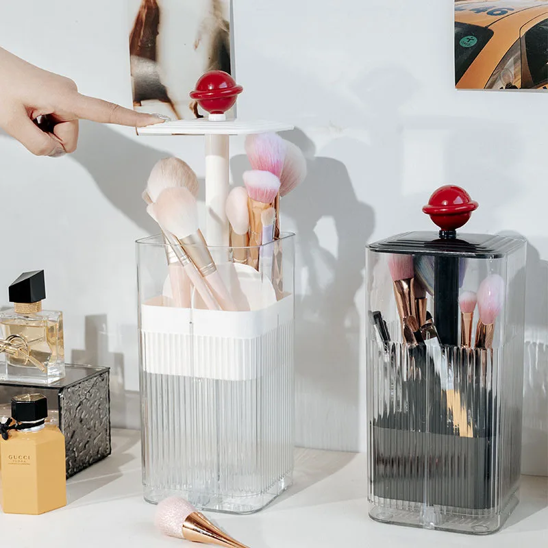 

Автоматический подъемный держатель для кистей для макияжа с крышкой, пылезащитные органайзеры для косметических инструментов, квадратные 4-сетки для хранения косметики для туалетного столика