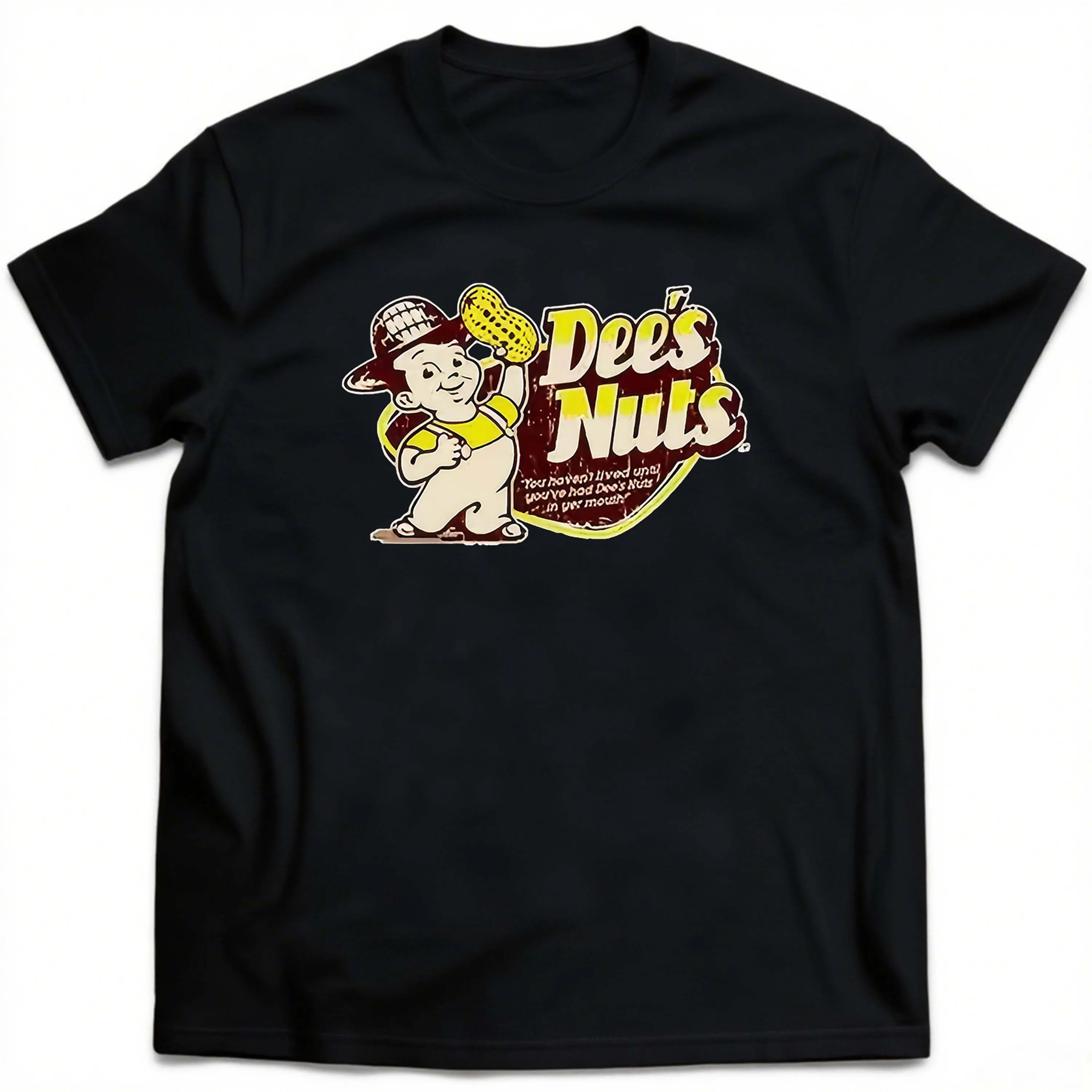 Plus Size Black Men's Short Sleeve T-Shirt with Cartoon Peanut Man Pattern Suitable for Outdoor Leisure Wear in Summer