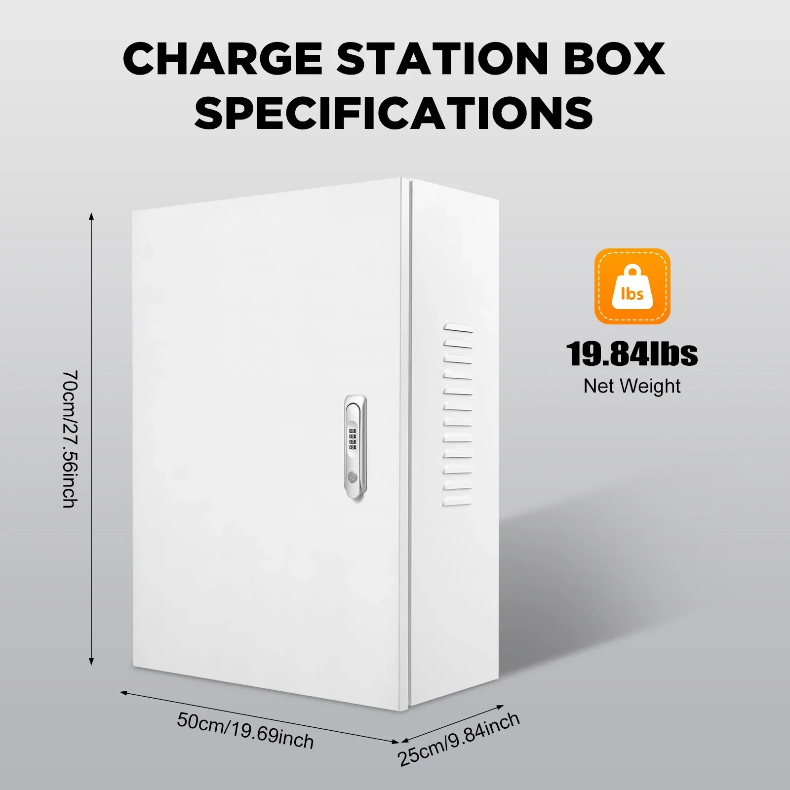 Настенное зарядное устройство для электромобилей, защитная коробка, органайзер для зарядного кабеля, держатель для зарядного устройства 70*50*25 см с задней панелью, стальной замок с паролем