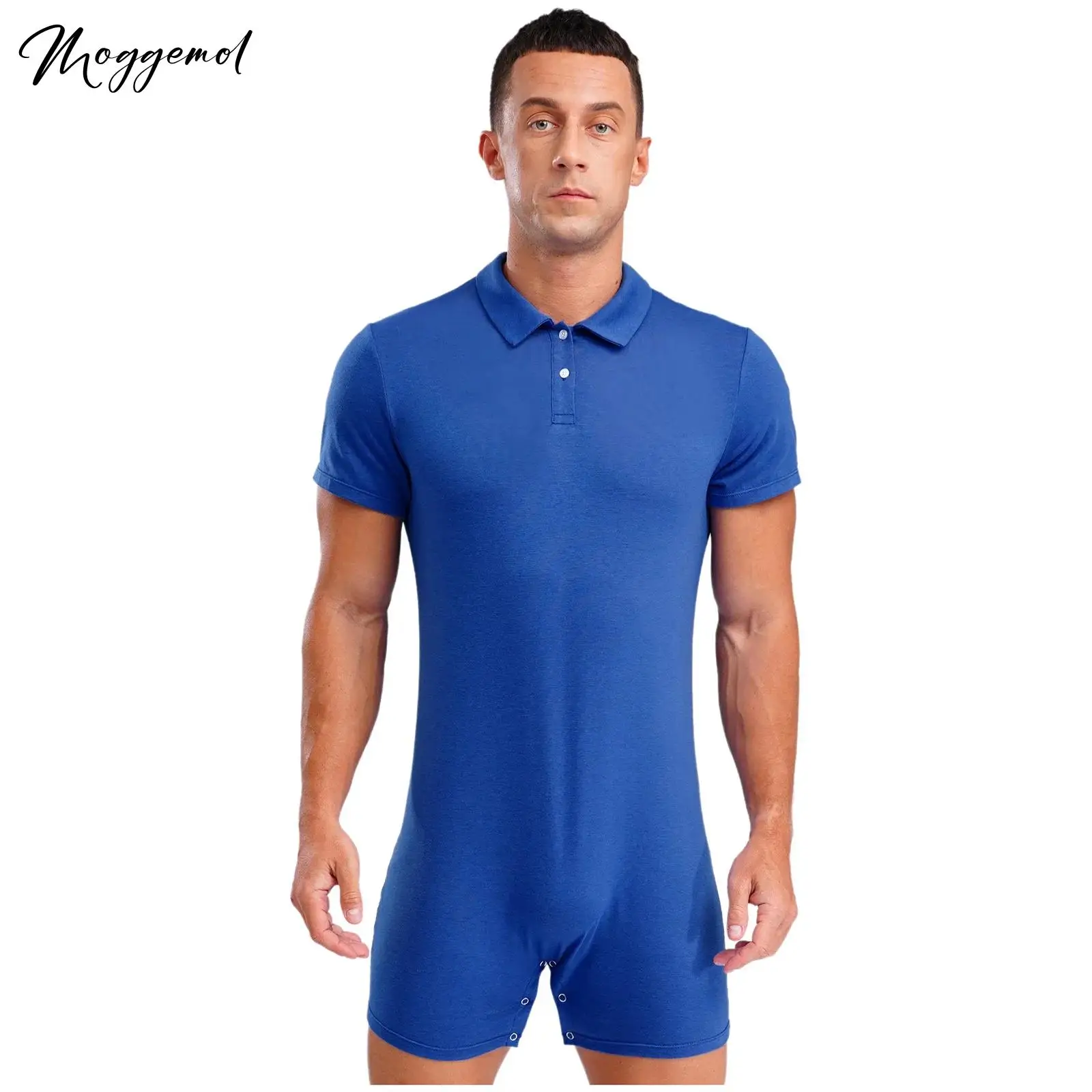 رجل قطعة واحدة ارتداءها Catsuit بدوره إلى أسفل طوق اضغط على زر المنشعب قميص بدلة للجسم رومبير حفاضات منامة بذلة ملابس خاصة