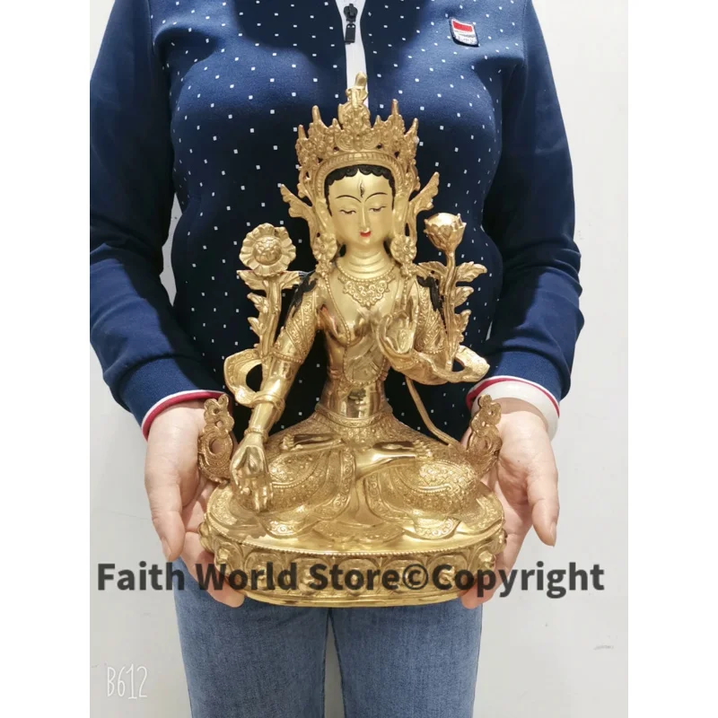 33cm lage Wholesale GOOD Buddha statue copper gilding Worship White Tara Guanyin Buddha statue Family protection Health safe