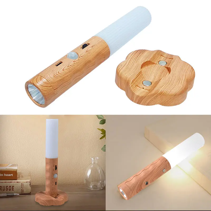 USB LED Imitation Wood Grain Night Light Portable Handheld Magnetic Suction, Designed for Closets, Bedrooms, Corridors