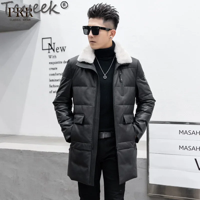 Tcyeek Sheepskin Genuine Leather Jacket Men Winter Jackets 90% White Duck Down Coat Mens Clothing Real Mink Fur Collar 2024