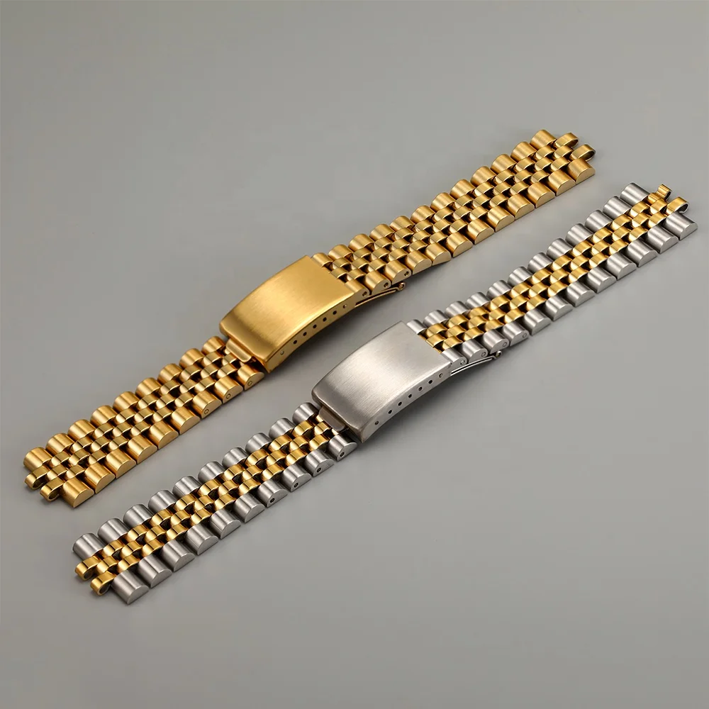 Stainless steel 2 tone gold 18mm 9m 20mm Curved end Gold Jubilee Watch Band Strap Band Bracelet Fit For RLX SKX Watch