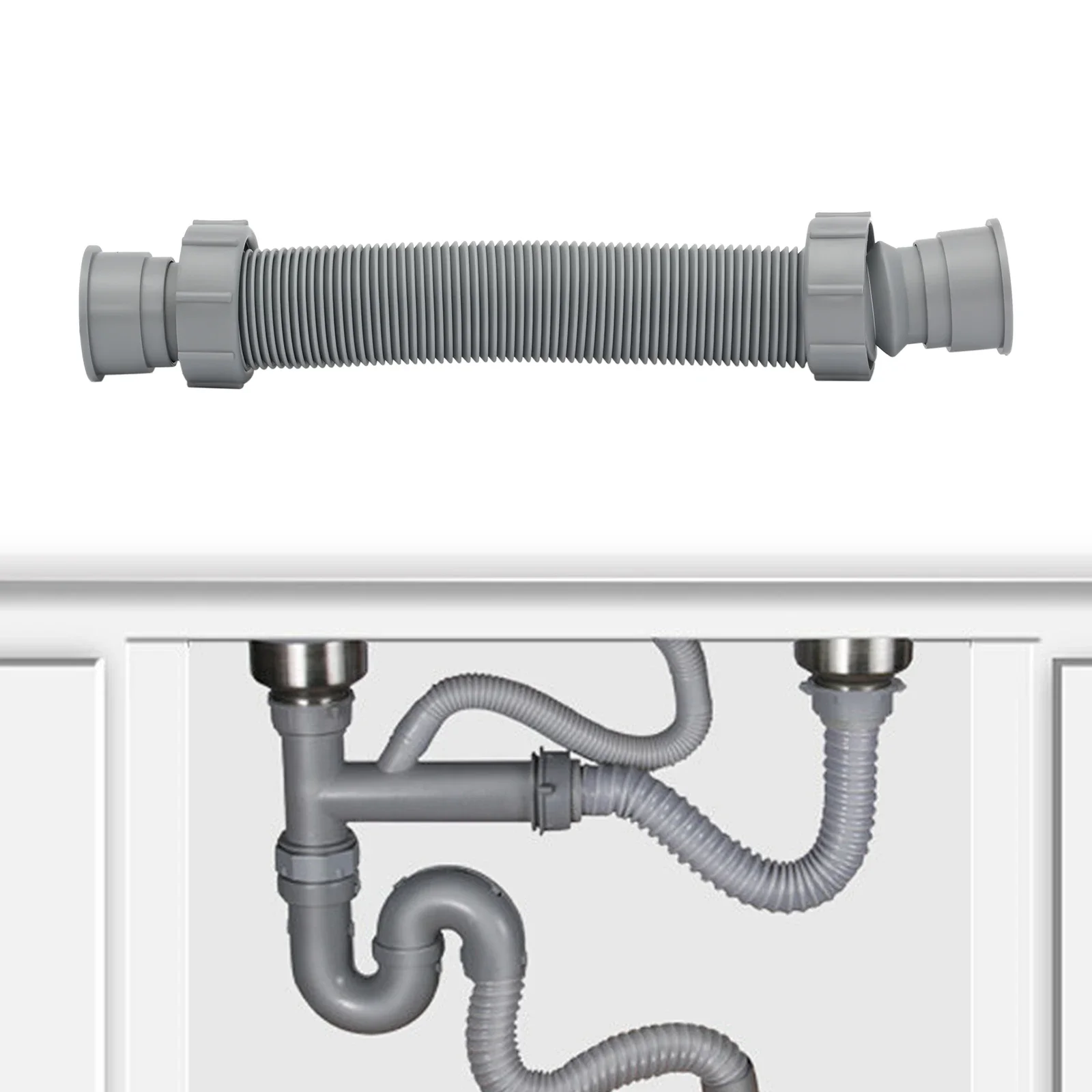 Flexible Sink Drain Pipe, 1-1/2 P-trap W/ Adapter,Tubular Drain Tubing Pipe, Adjustable P Trap for Sink Drain & Garbage Disposal