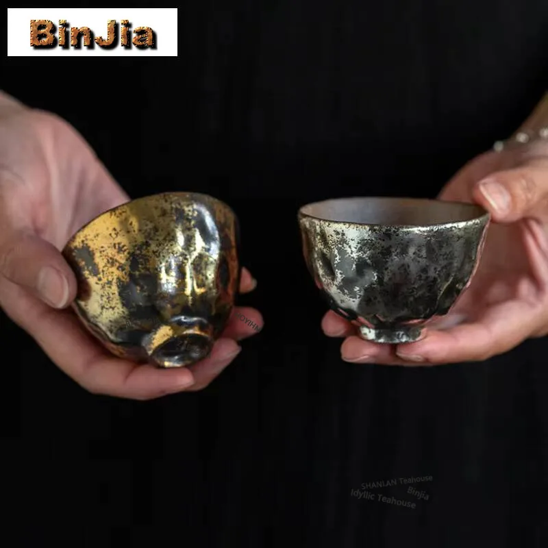 

70ml Kiln Fambe Gilt Silver Teacup Zen Tea Bowl Single Cups Tea-tasting Meditation Cup Chazhan Master Cups Household Drinkware