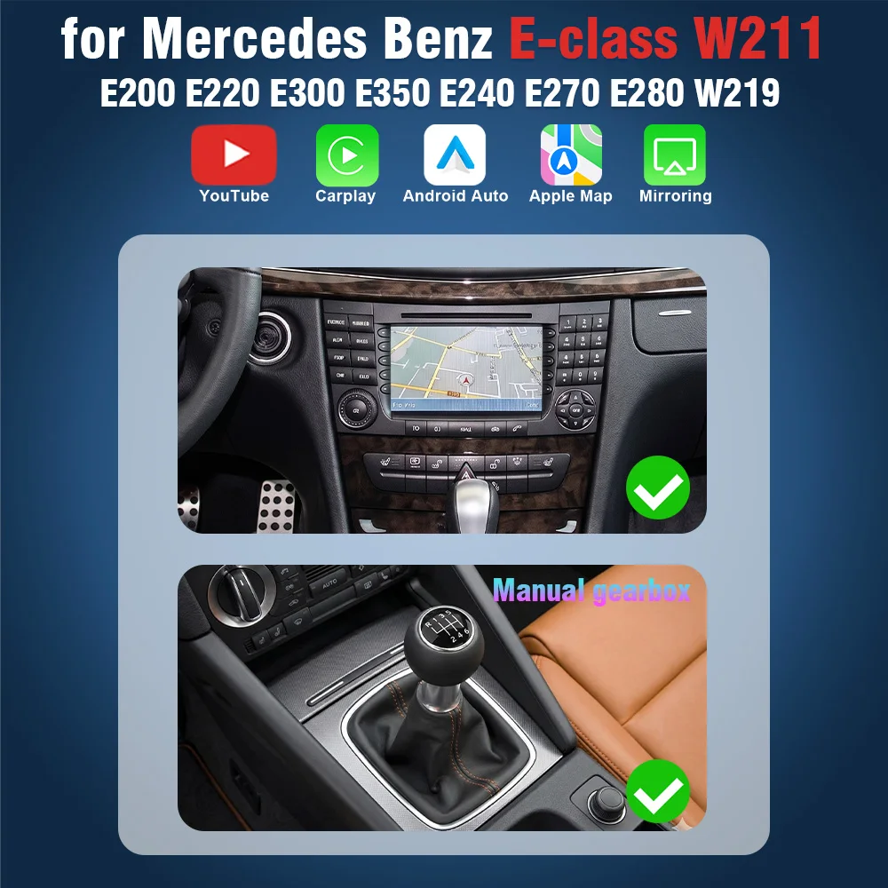 AUTOTOP 7 inch YouTube Carplay Scherm Radio voor Mercedes Benz E-klasse W211 E200 E220 E300 E350 E240 E270 E280 W219 Android Auto Cam