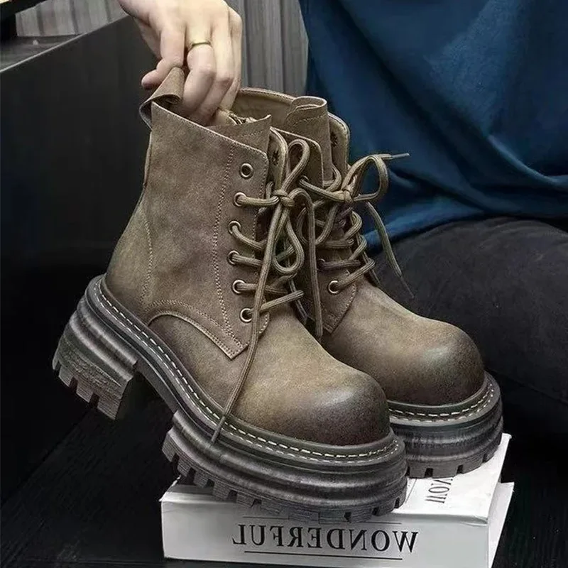 

Classic Women Ankle Boots Plush Warm Winter Boots Quality Casual Leather Boot Women's Motorcycle Boots Non Slip Platform Booties