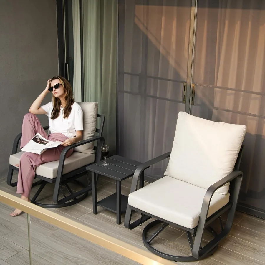 مجموعات الروك الدوارة لكراسي الفناء: مجموعة من سبائك الألومنيوم مكونة من 3 قطع مع كراسي هزازة دوارة 360 درجة وإطارات مقاومة للصدأ مريحة #3