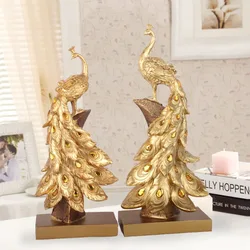 Decoration Resin Crafts Creative Fashion Gold Blue Peacock Decoration Wine Cabinet Living Room Home Gifts Angel Statue Figure