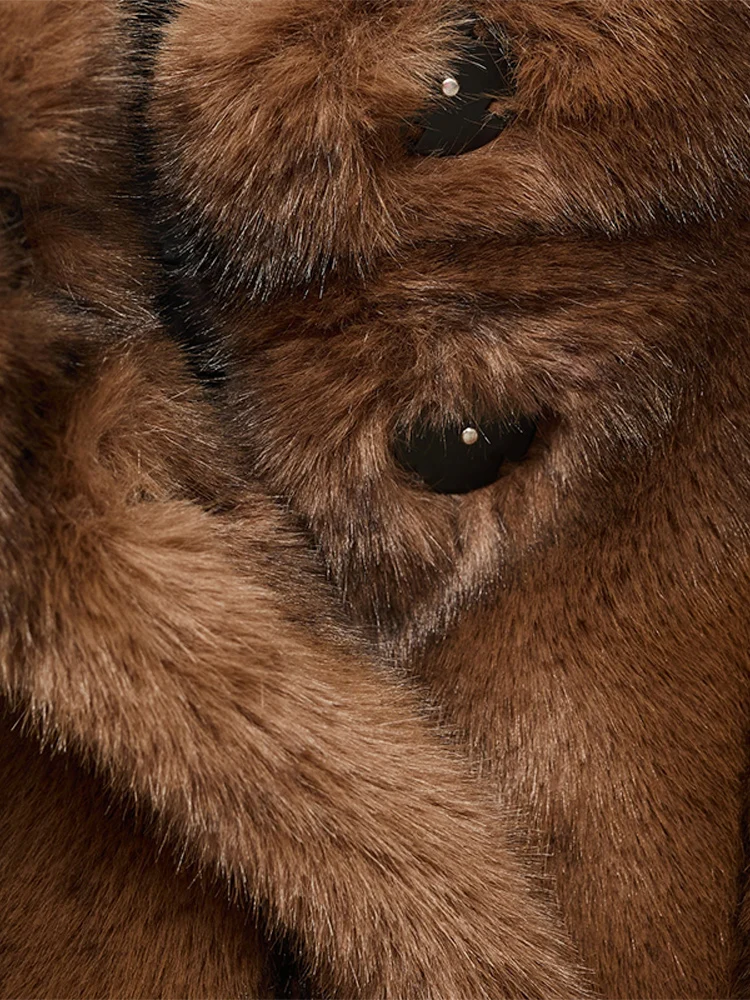 Women Elegant Trendy Faux Fur Winter Warm Coat Vintage Long Sleeved Single Breasted Thick Jacket New Commute High Street Outwear