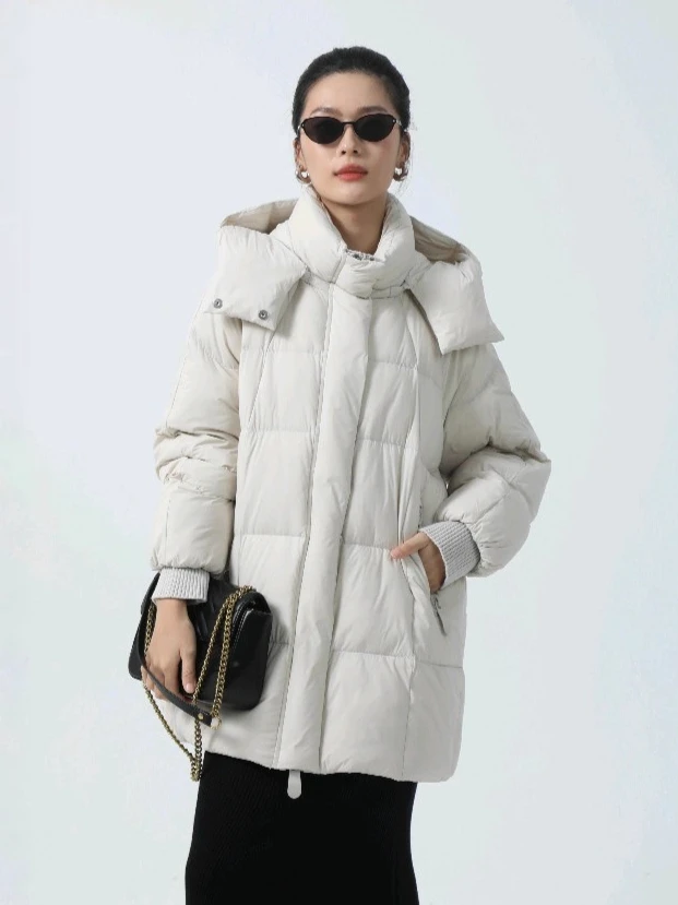 

Новая зимняя женская куртка-пуховик, пригородная толстовка с капюшоном, теплая и нежная куртка большого размера на белом утином пуху