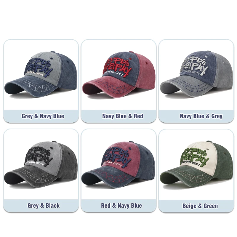 New Fashion Unisex Three-Dimensional Letter Embroidery Design Washed Distressed Craft Cotton Baseball Cap Trucker Caps