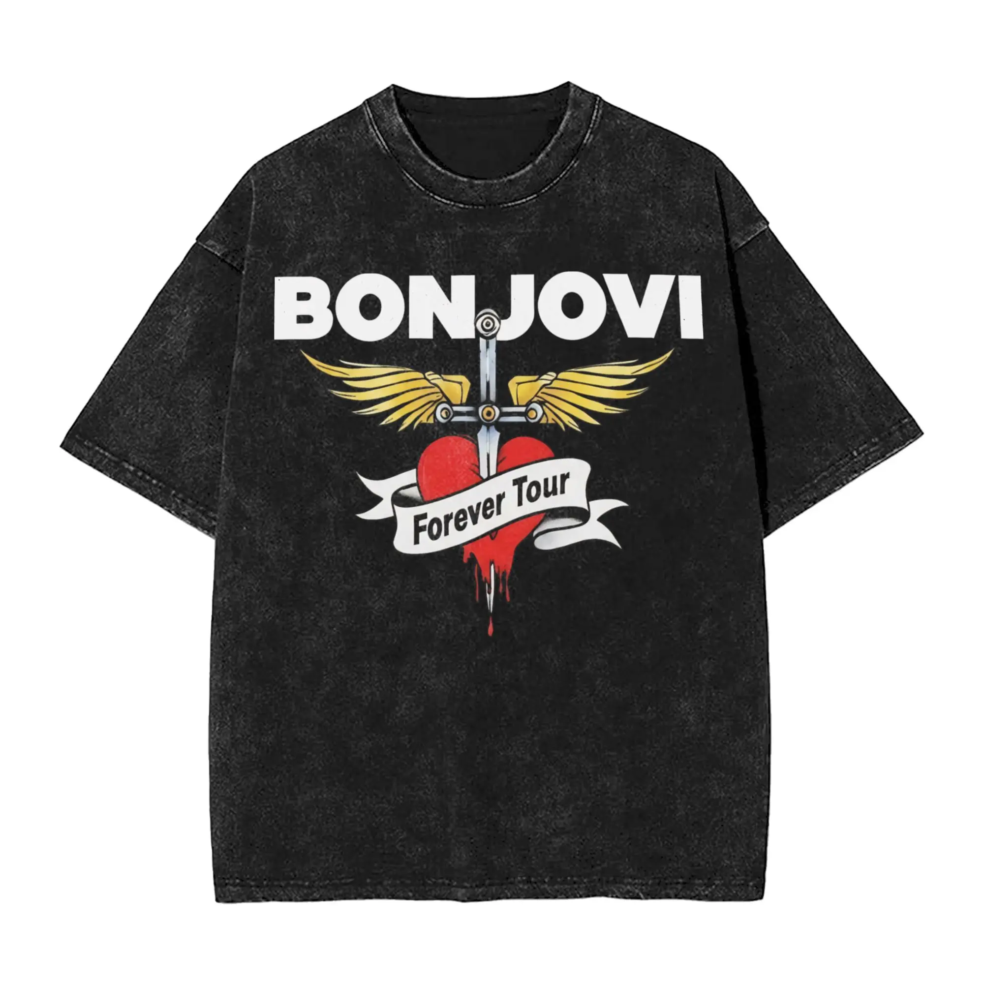 Washed T Shirt Bons Jovis Forever Concert Music Tour 2026 T-Shirt Harajuku  Streetwear Cotton Printed Tops Tee Shirt Men Women
