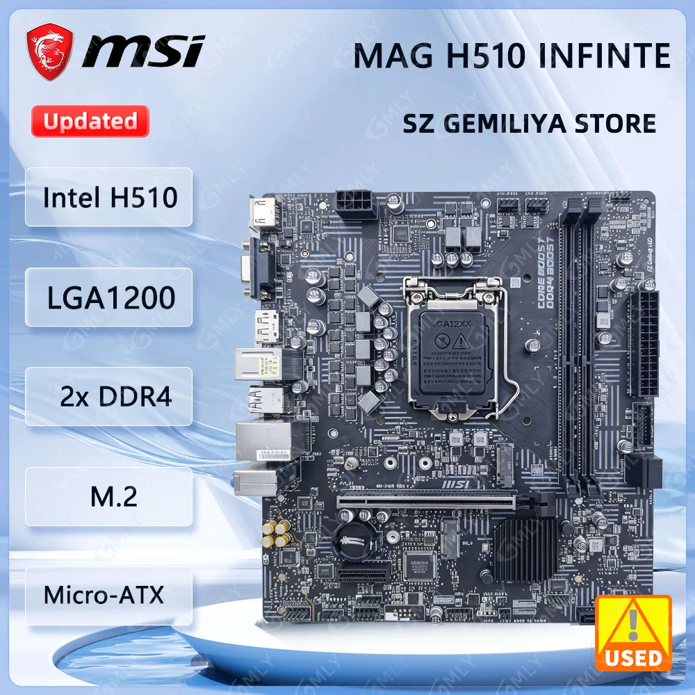 MSI MAG H510 INFINITE Motherboard MAG Infinite 11 Intel H510 LGA1200 2×DDR4 M.2 4×SATA support i7-11700 i5-10400 i3-10105F