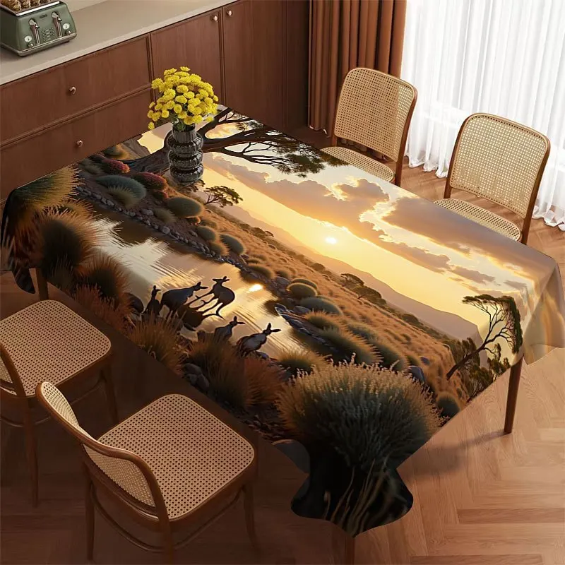 Australian Sunset Kangaroo Outback Scenery for Home Dinner Rectangle Table Cloth Reusable Tablecloth for Kitchen Dining Decor