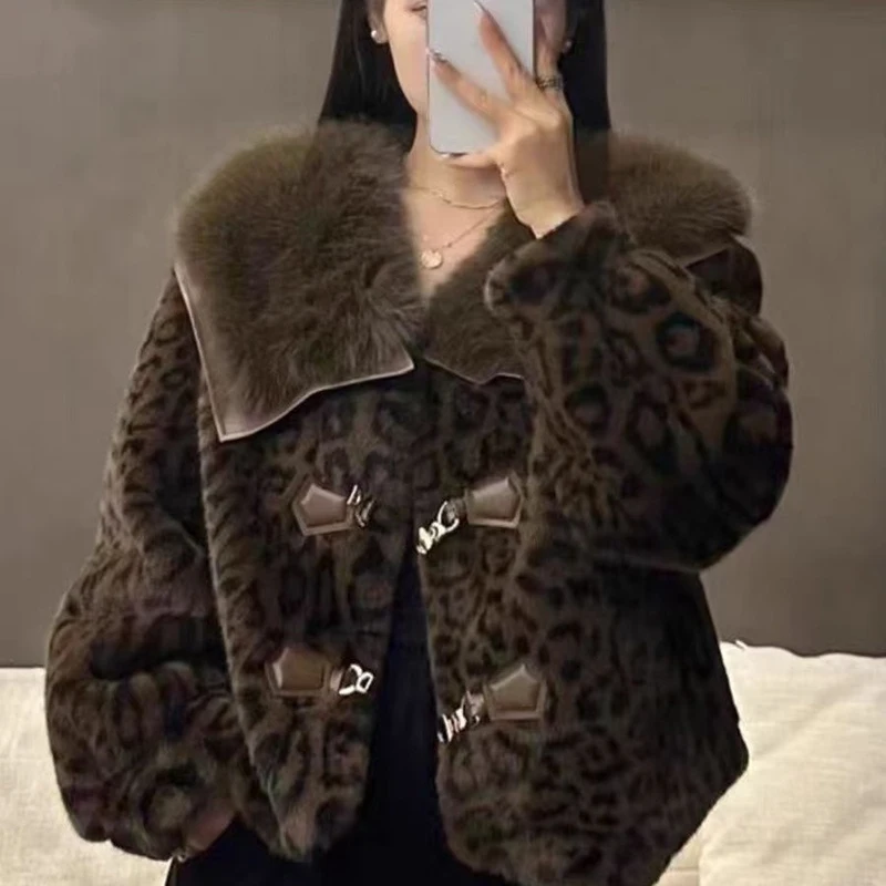 MEXZT, abrigo de piel sintética con estampado de leopardo, chaqueta mullida recortada a la moda para mujer, ropa de calle de invierno, prendas de vestir exteriores peludas de manga larga coreanas, nuevo