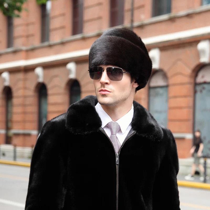 

Winter Fur Warm Windproof Hat Men's Lei Feng Cap Bomber Jacket Mink Fur Earmuffs Hat Black Ski Cavalry Catcher Cold And Snow Cap