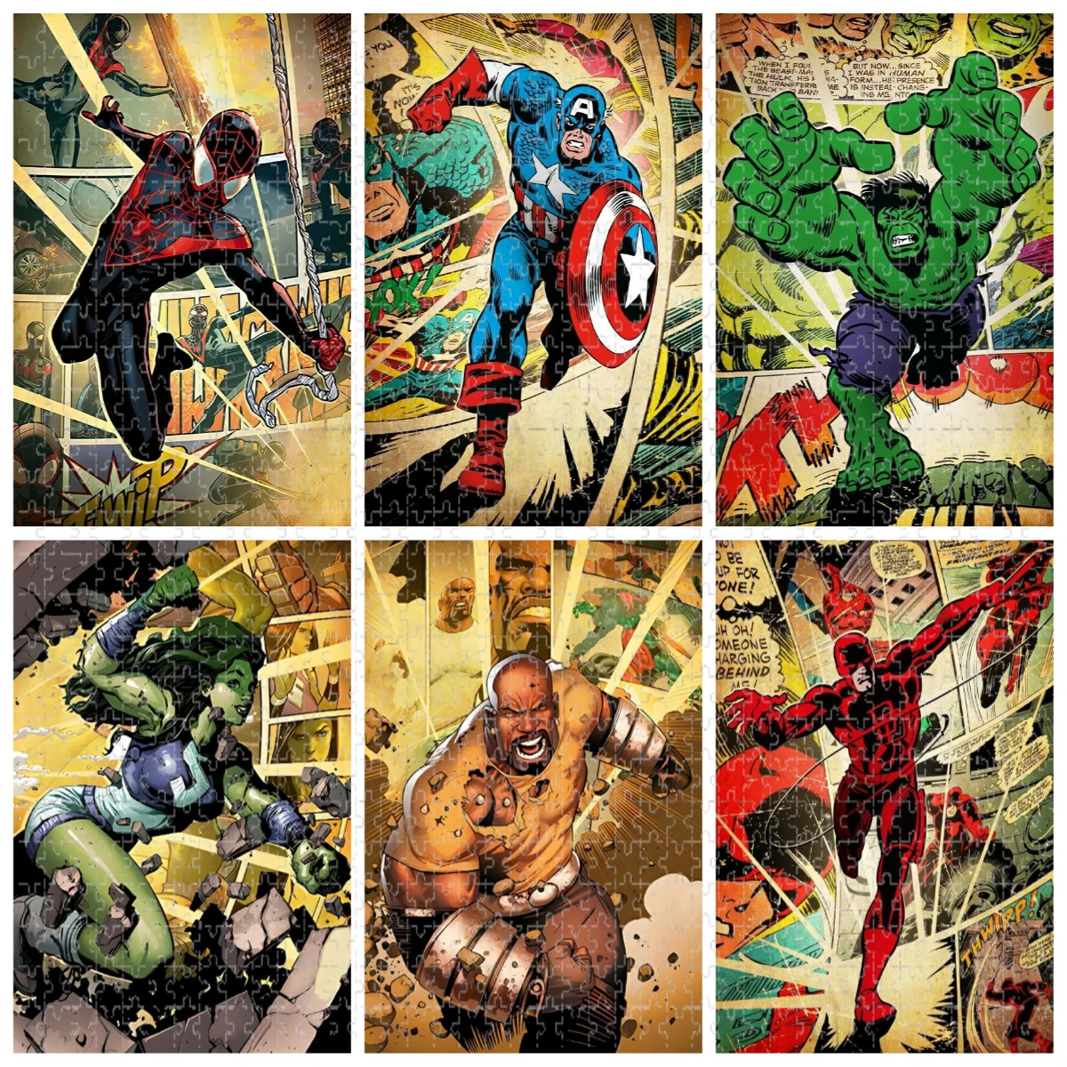 

Пазл-головоломка Marvel Avengers (500/1000 деталей): Человек-паук, Железный человек, Халк, Тор. Винтажный дизайн. Развивающая игрушка. Отличный подарок для творчества и развлечений.