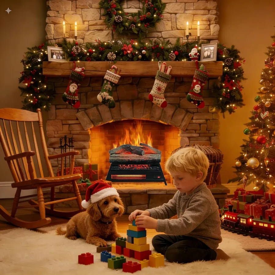 23 Electric Fireplace Log Set Fireplace Heater with Adjustable 4 Flame Brightness Realistic Flame Log Remote Control Timer Ther