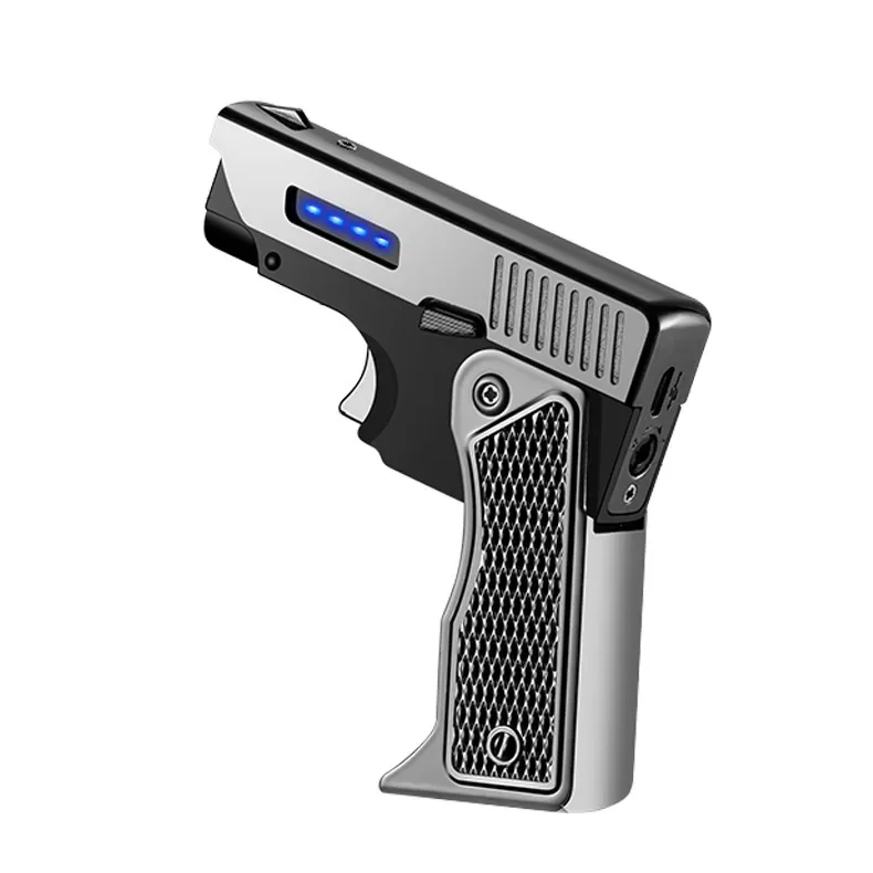 new Mini Creative Folding Double Flame Pistol Lighter Outdoor EDC Pneumatic Electric Dual Arc Wind proof Igniter (with Giftbox)