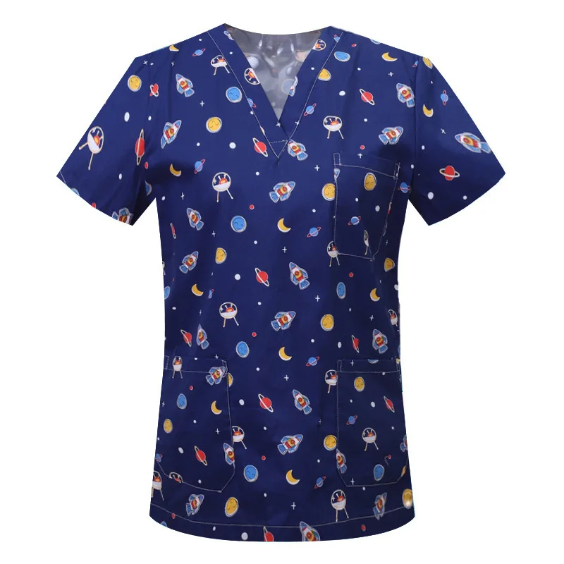 

Cartoon Printed Washin Clothes, Brushes, Hand Nurse Women's V-Neck Short Sleeved T-Shirt, Top, Surical Clothin, Men's