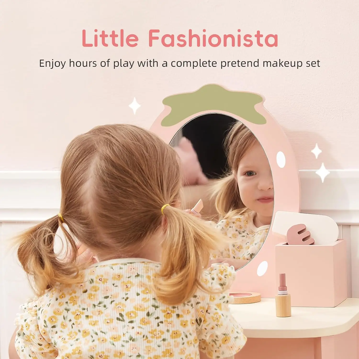 OOOK Toddler Vanity for 3 Year Old with 10pcs Pretend Makeup Accessories | FSC Safety, Kids Vanity and Makeup Table for Kids wit