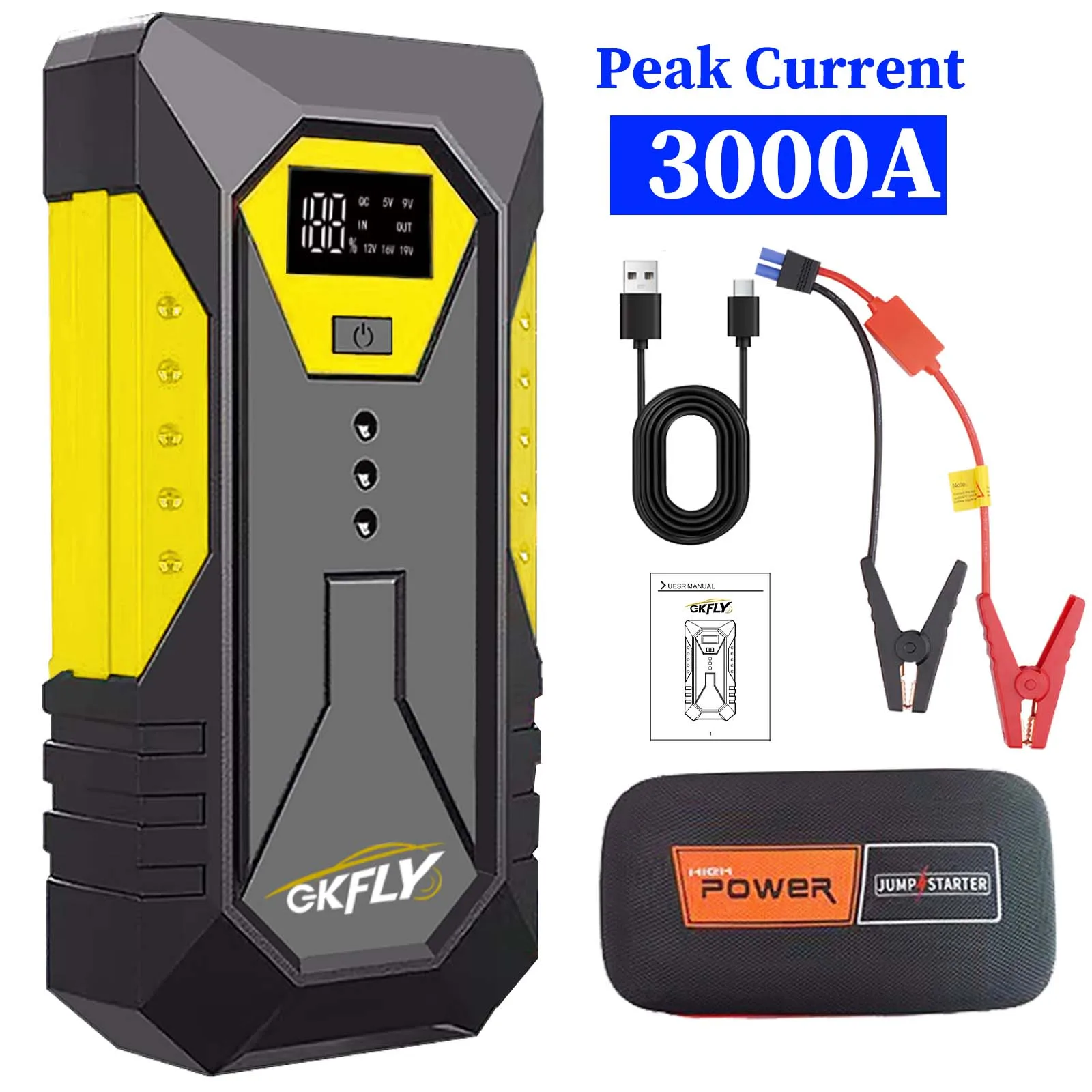 GKFLY 3000A/4000A Auto Jump Starter Draagbare Power Bank Auto Batterij Booster 12V Auto Startapparaat voor Benzine 6.0L Diesel 5.0L