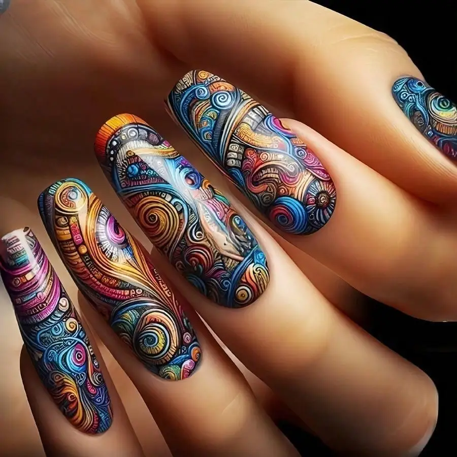 

24Pcs Retro Bohemian Long Ballet Press On Nails Reusable Full Cover Salon-Grade False Nails For Women Daily Party Date Wear