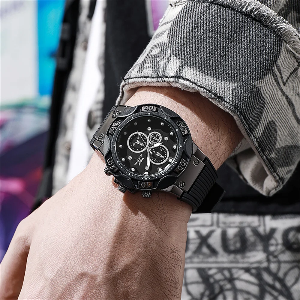 Men\'s Sports Military Large Dial Quartz Watch Fashion 2024 New Gray Silicone Men Gift Watches