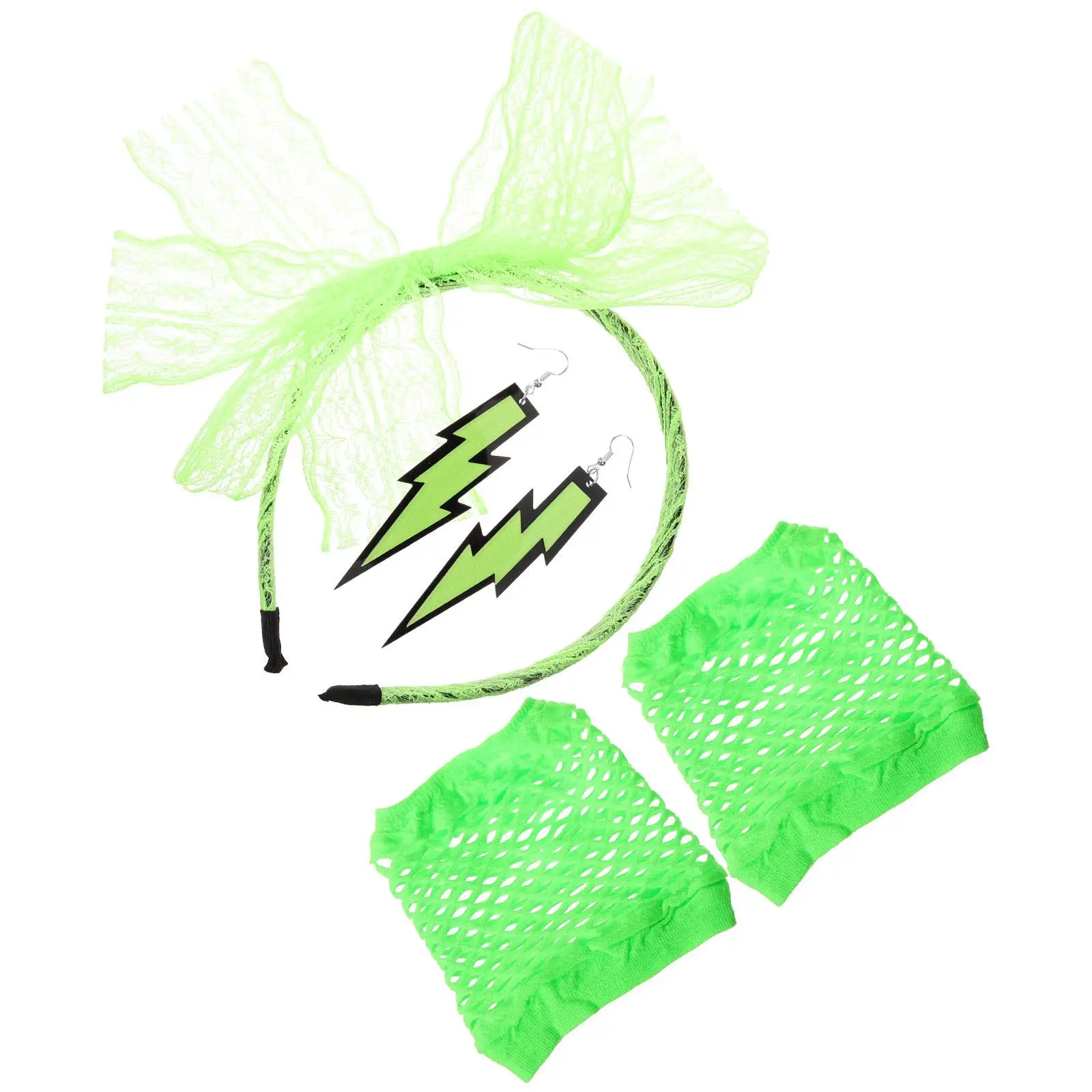 Kanten hoofdband oorbellen Visnethandschoenen 80s Feestkostuums Neon Oorbellen Accessoires Dames Retro Disco Halloween Cosplay