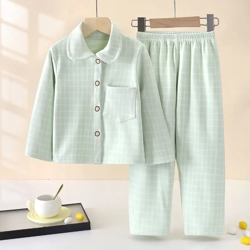 Kids Sleepwear Set New Autumn Winter Unisex Big Kids Collared Open Front Pajamas Thermal Velvet Solid Color Warmth Comfort