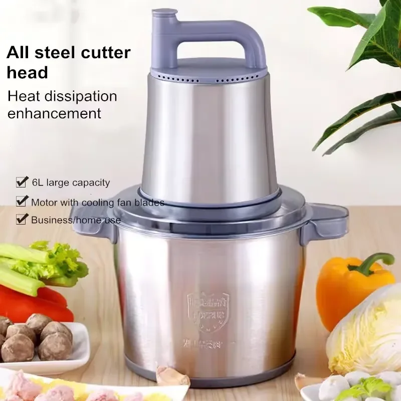 6L Electric Meat Grinder Multifunctional Commercial Household Stainless Steel Mincer Two-Gear Adjustment Kitchen Cutter Mixer