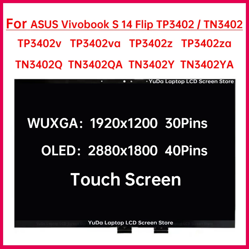 Ekran dotykowy 14 cali do Asus Vivobook S 14 Flip TP3402 TN3402 TP3402v TP3402za TN3402Q TN3402YA, moduł LCD z digitizerem, zamiennik