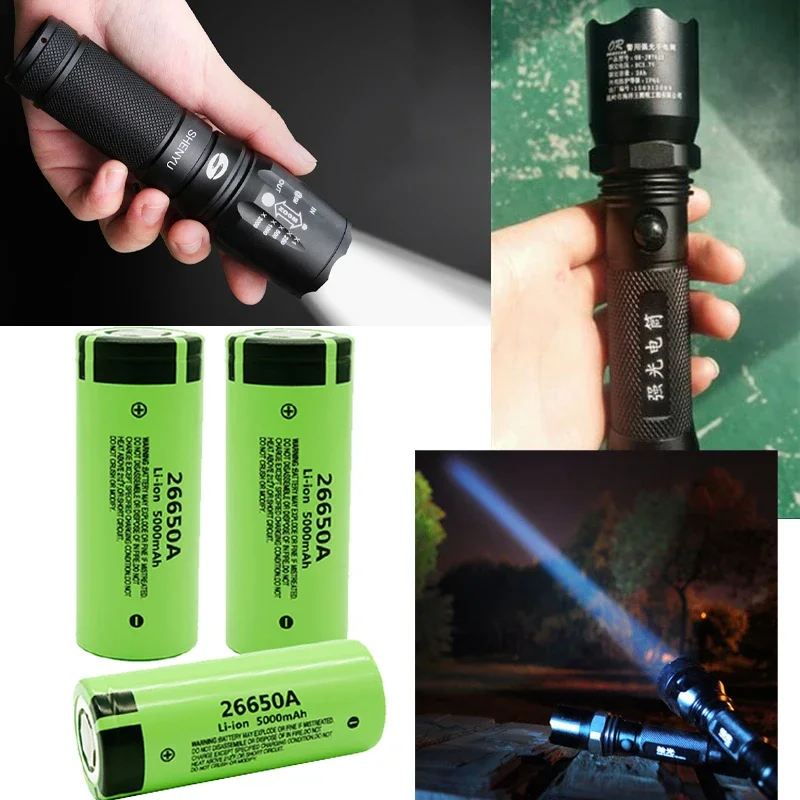 100% New Original High Quality 26650 Battery 5000mAh 3,7 V 50A Lithium Ions Aku for 26650A LED Torch + Charger