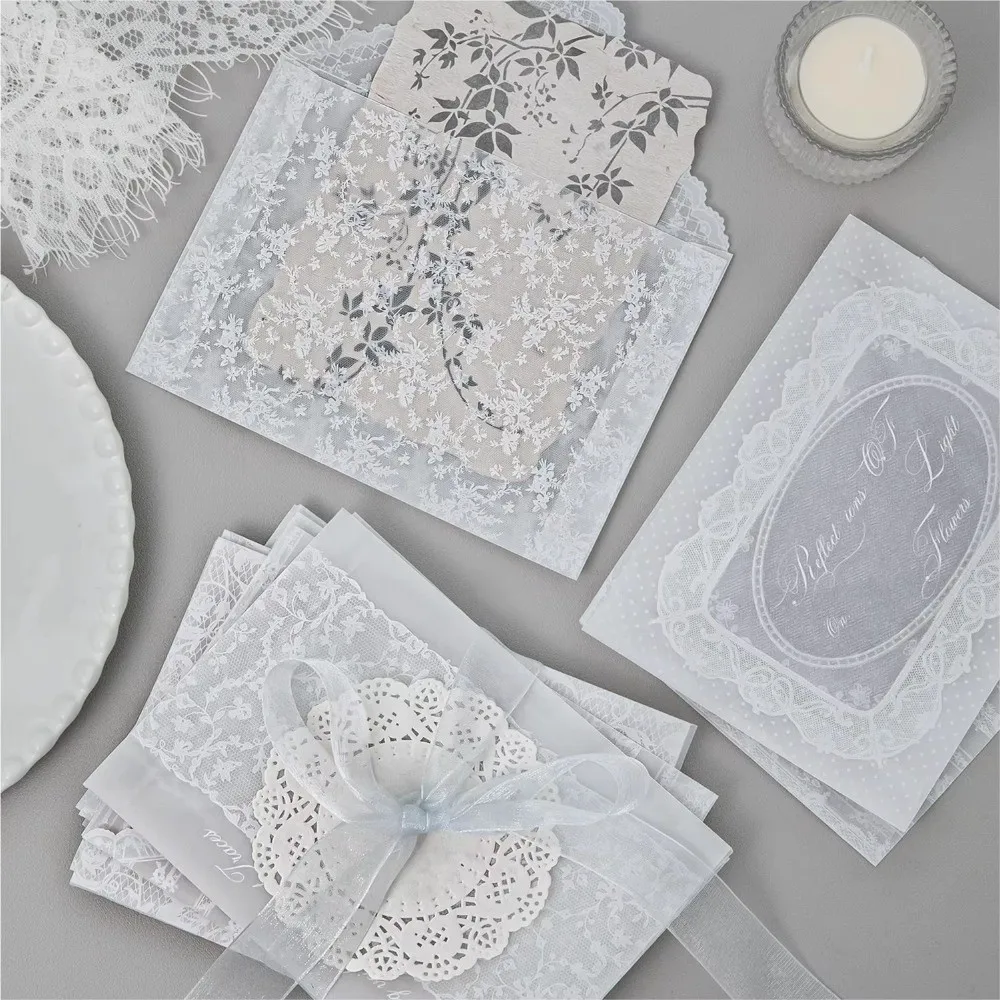 4pcs Per Set Lace Paper Envelope Paper Material Hollow Postcard Storage Bag Transparent Lace Wedding Invitation Envelopes