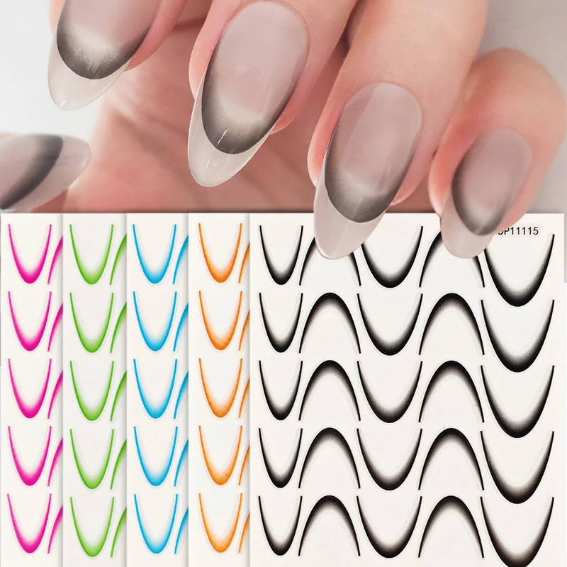 New French Nail Stickers White Gradient Color Line Design  Self-adhesive Ail Tips Guides For DIY Nail Art Decals Decoration