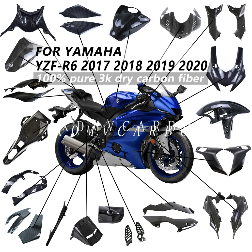 Für YAMAHA YZF R6 YZF-R6 2020 2019 2018 2017 Motorrad 3K Trockene Kohlefaser Kotflügel Tankabdeckung Seitenverkleidung Komplette Verkleidungssets