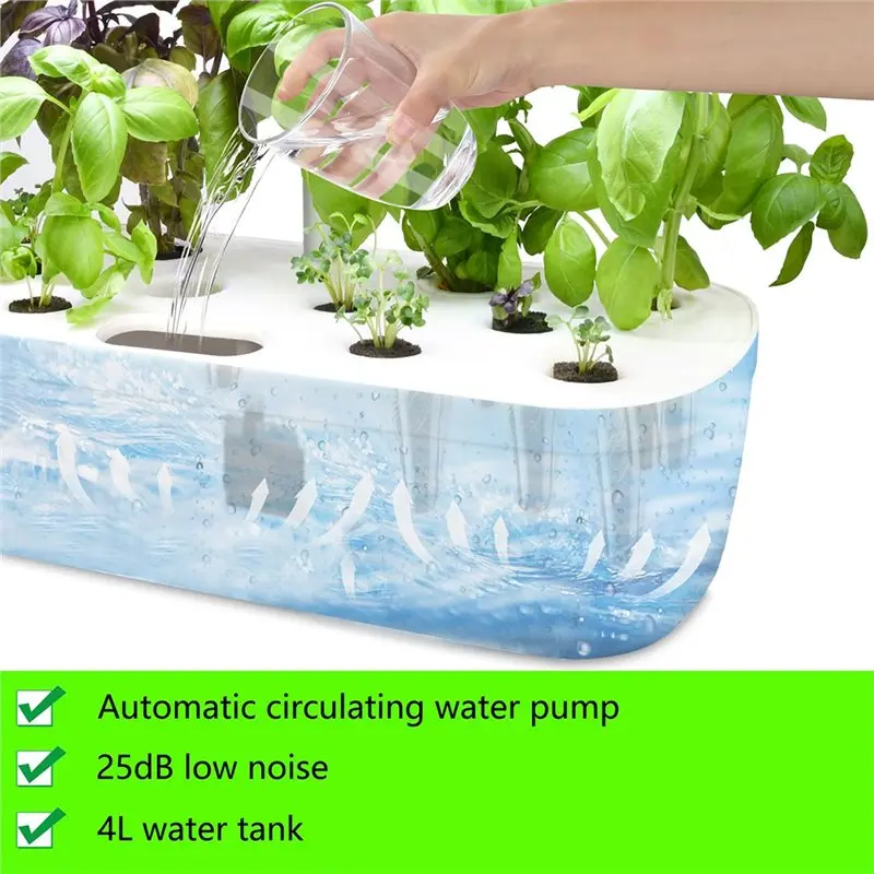 ABJI-Smart Indoor Hydroponics System:LED Grow Light, Water Pump, 12 Pods-White US Plug