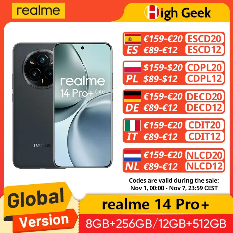 Global Version realme 14 Pro Plus 5G Smartphone Sony 3X Periscope OIS Caméra Snapdragon7s Gen 3 80W SUPERVOOC Charge IP69 Global Version realme 14 Pro Plus 5G Smartphone Sony 3X Periscope OIS Caméra Snapdragon7s Gen 3 80W SUPERVOOC Charge IP69