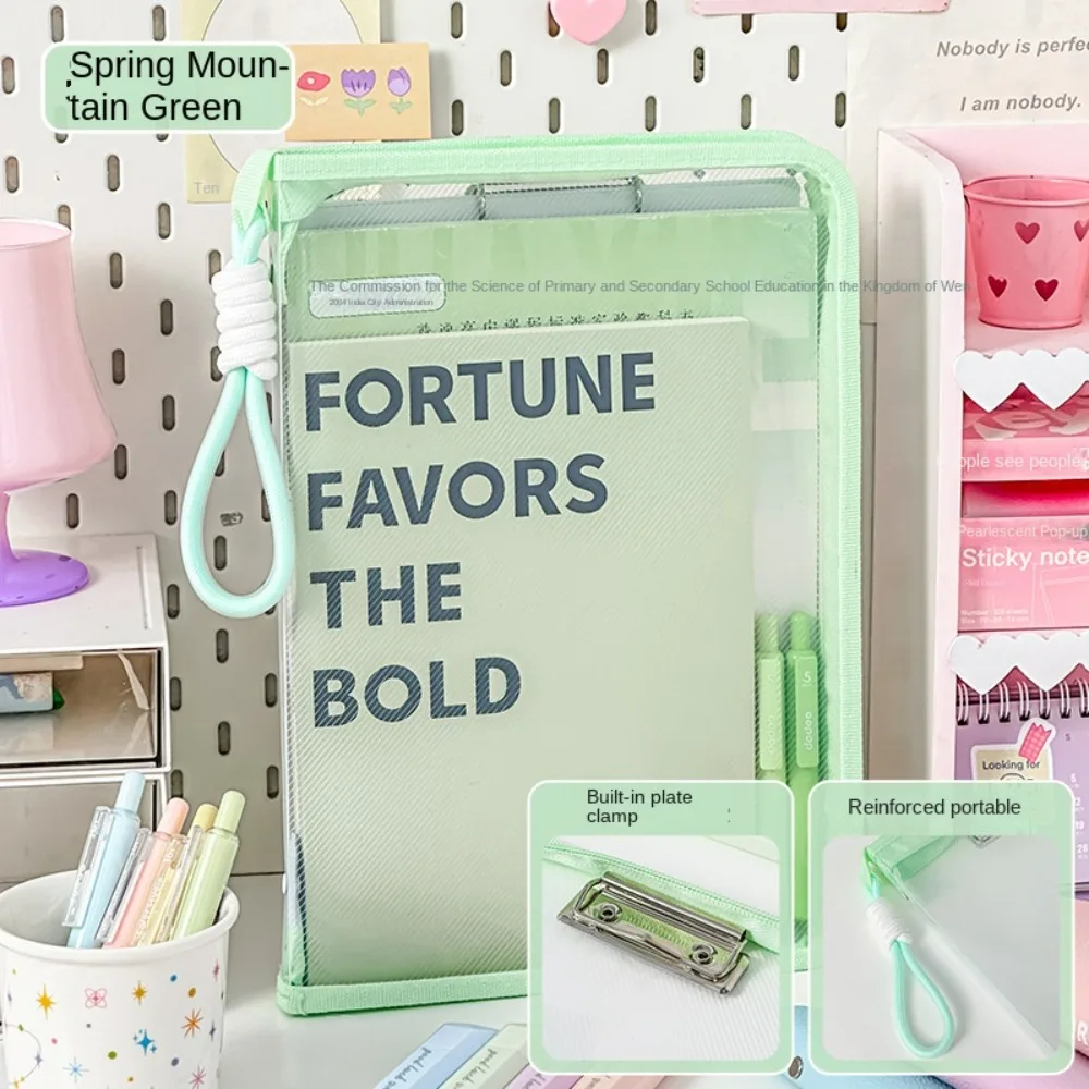 

Handbag with Clipboard A4 Folder Large Capacity With Zipper File Folder Bag PP Transparent Stationery Organizer Pouch Kids